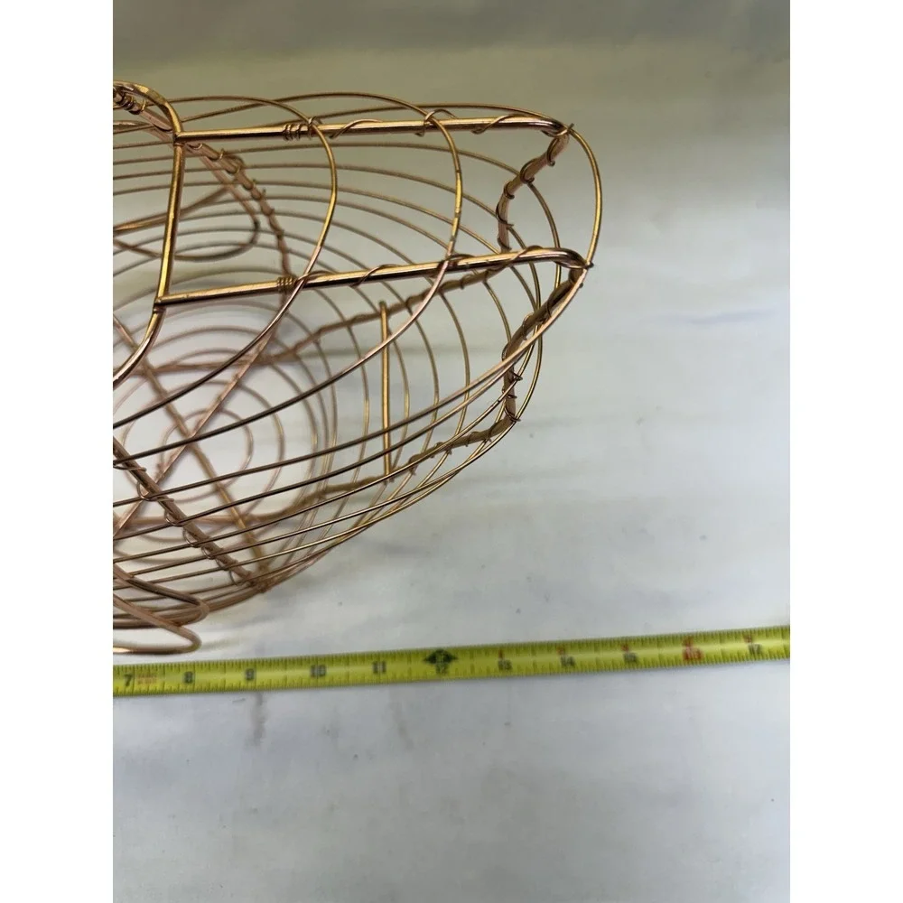 Vintage Copper Color Wire Hen Chicken Egg Basket With Handles